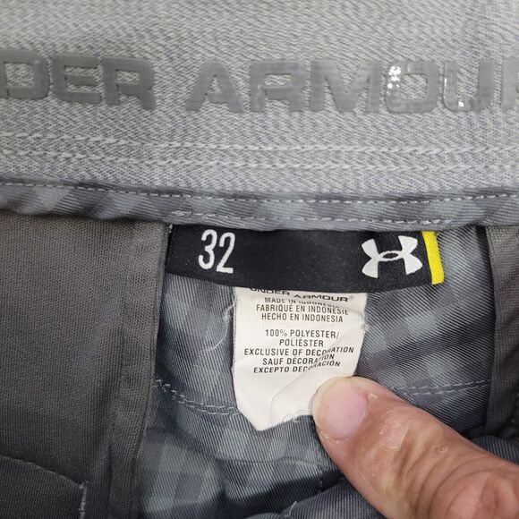 MEN Under Armour Logo Gingham Gray Check Golf Polyester Shorts Stretchy Sz 32 - Picture 4 of 12